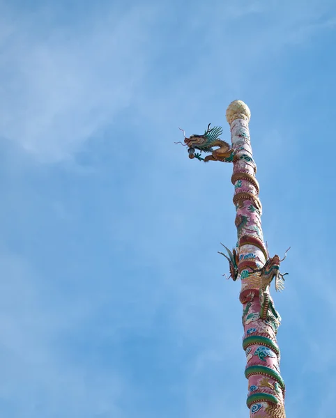 stock image Chinese dragon pillars with blue sky on background