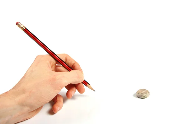 Μολύβι στο χέρι απομονωθεί σε λευκό — Φωτογραφία Αρχείου