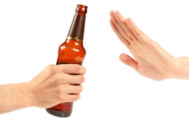 Hand reject a bottle of beer clipart