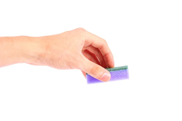 Фіолетова губка в руці — стокове фото