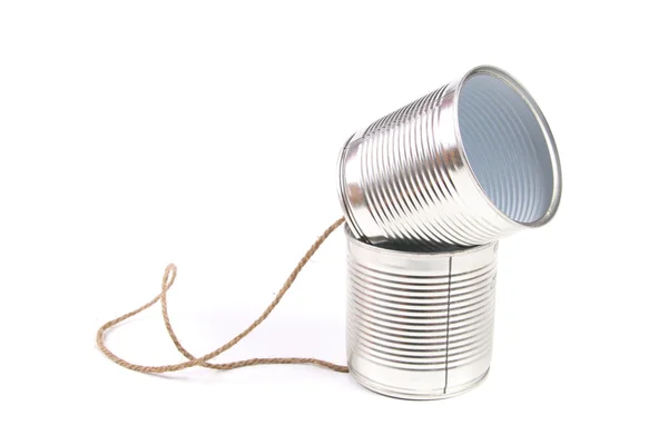 Conceito de comunicação: lata pode telefone — Fotografia de Stock