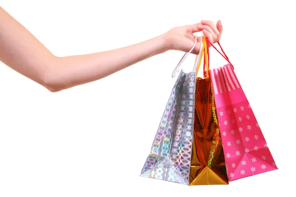 Mão com sacos de compras — Fotografia de Stock
