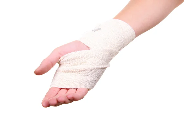 Zraněnou ruku s bandáží — Stock fotografie