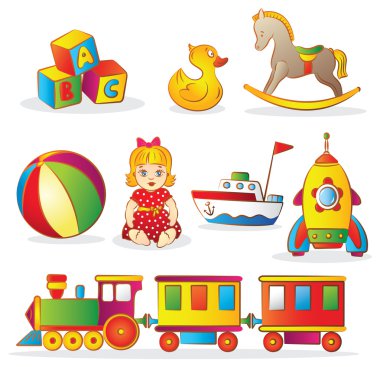 Set of colorful children's toys clipart
