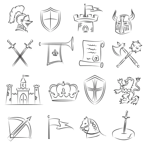Set di schizzi medievali — Vettoriale Stock