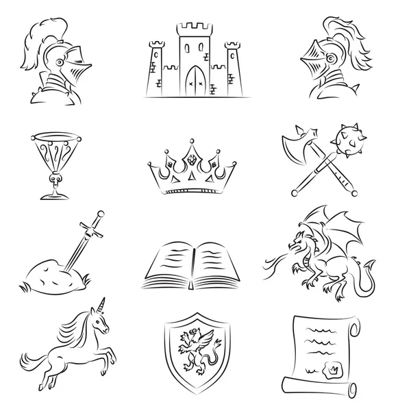 Zestaw ikon naszkicowanych średniowieczny — Wektor stockowy