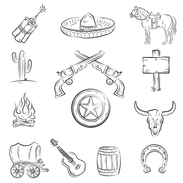 Wild West Set. A collection of stylish vector images on the theme of the Wi — Stock Vector