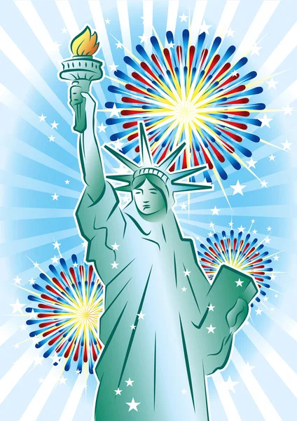 Statue of Liberty and fireworks — Stockvector