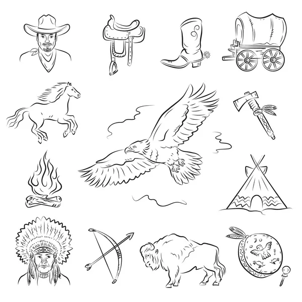 Ensemble d'icônes occidentales — Image vectorielle