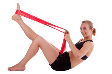 A young woman with a stretch band clipart