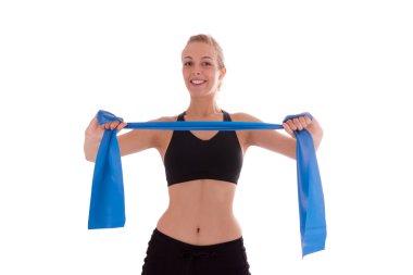 A young woman with a stretch band clipart