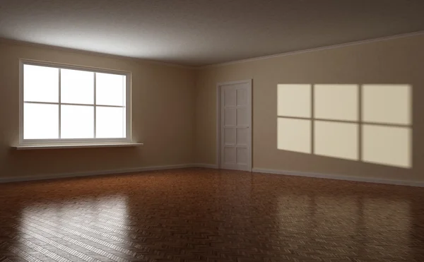 Chambre claire vide, fenêtre et porte blanches, illustration 3d — Photo