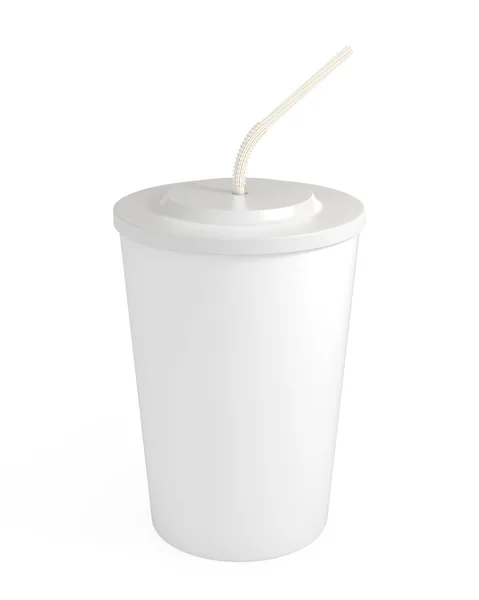 Copa blanca en blanco con paja, aislado en blanco, camino de recorte —  Fotos de Stock