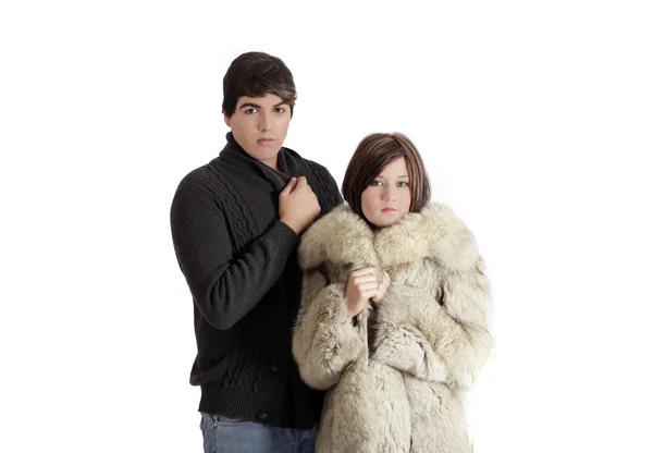 stock image Young human heterosexual couple in studio, dark hair