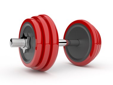 Kırmızı dumbbell 3d. Beyaz arka plan üzerinde izole