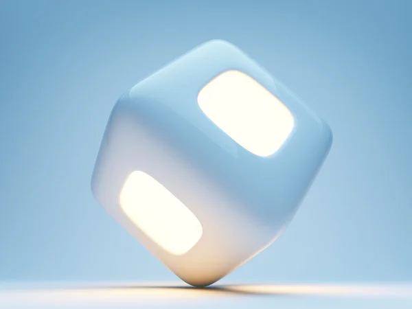 Cubo iluminado 3d sobre fondo azul — Foto de Stock