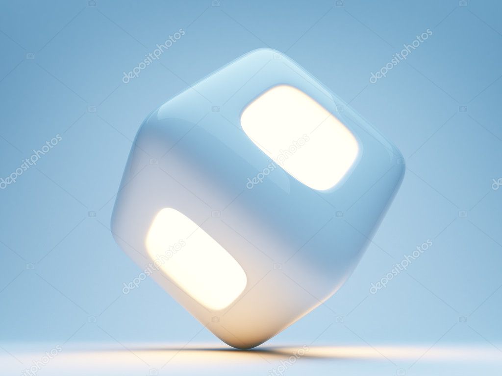 Illuminated cube 3d on blue background