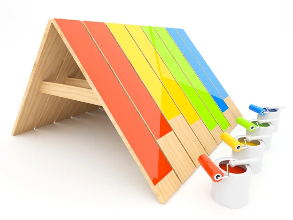 木製塗装屋根の 3 d。家の建設 — ストック写真