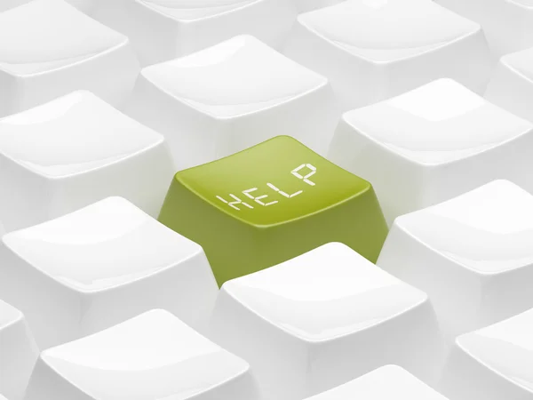 Green 3d key for help. Isolated — Stock Photo, Image