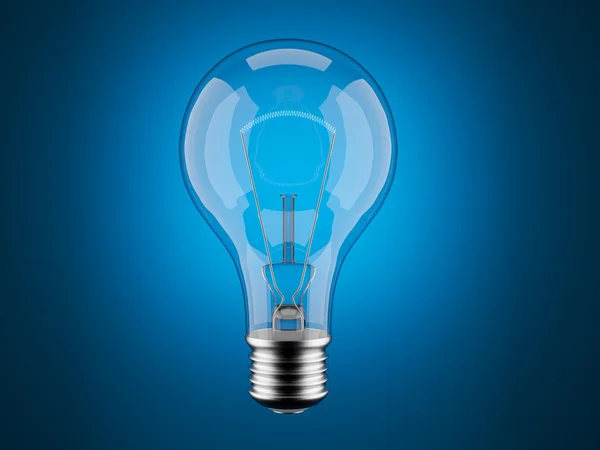 Lampadina 3d su sfondo blu. Innovazione, immaginazione — Foto Stock