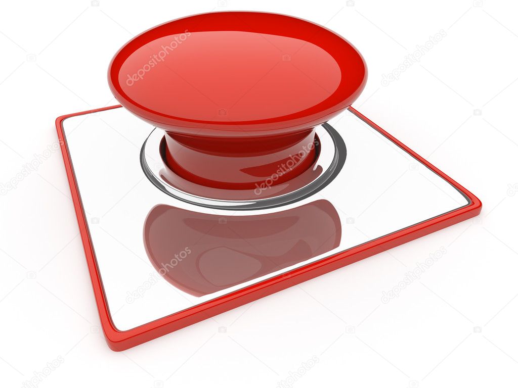 Red Button isolated over white background. Danger