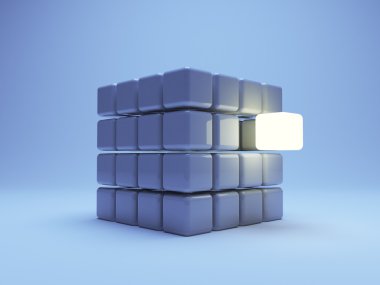 Illuminated cube 3d on blue background