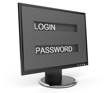 Monitor 3d. Computer security. isolated clipart