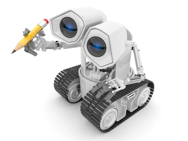 Robota trzymać ołówek w ręce. osoba 3D. ilustracja na białym tle — Zdjęcie stockowe