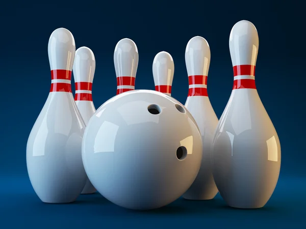 Bowling. Ilustração 3D sobre fundo azul escuro — Fotografia de Stock