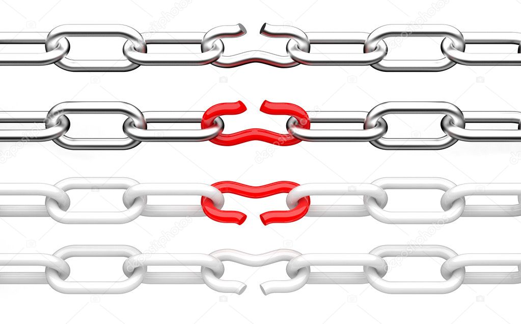 Broken chain. 3d illustration isolated
