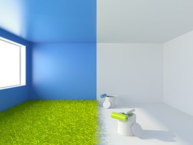 Painting of a room. Interior 3d illustration clipart