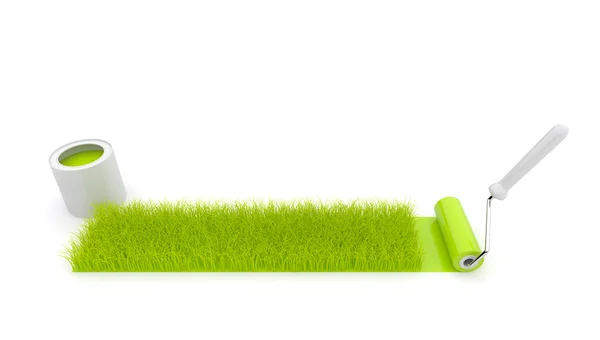Paint roller draw a grass. Isolated. 3Di llustration — Stock Photo, Image