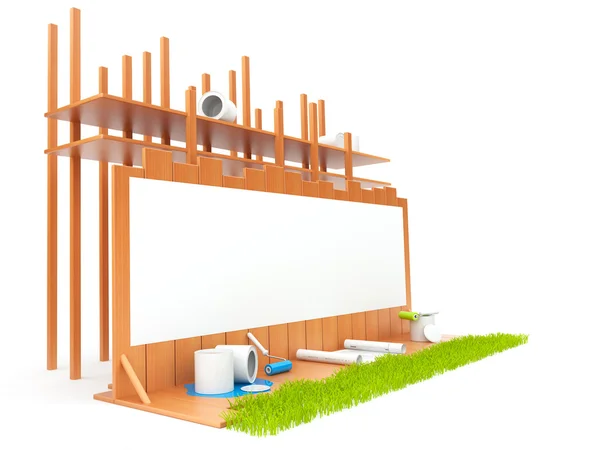 Bau des Hauses. Vereinzelt. 3D-Illustration — Stockfoto