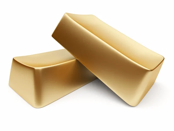 Два золотых слитков 3d, изолированные на белом фоне — стоковое фото