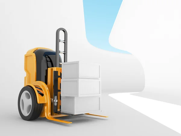 Industrial forklift with a load of. The futuristic robot. 3d ill — Stock Photo, Image