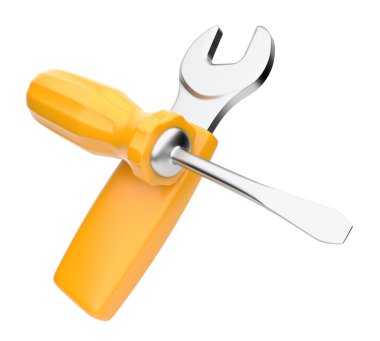 Yellow wrench and screwdriver tool. Icon. 3D illustration isolat clipart