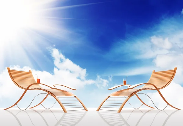 Beach bench on a background of the sky. 3d illustration — Stock Photo, Image