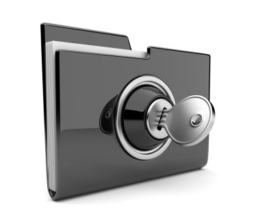 Black folder and lock. Data security concept. 3D isolated clipart