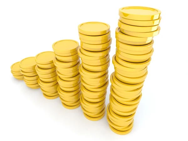 Monedas de oro 3D. Aislado sobre fondo blanco. Éxito — Foto de Stock