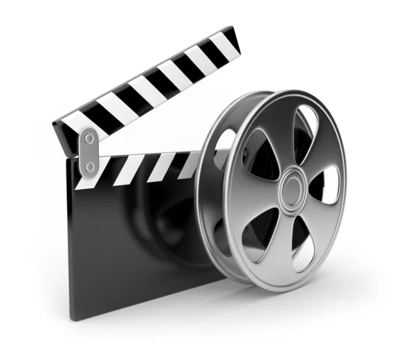 Film and clap board movies symbol 3d. Isolated on white — Stock Photo, Image