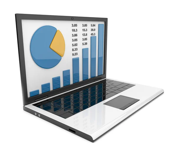 Laptop mit Grafik. Geschäftserfolg. isoliert auf weiß — Stockfoto