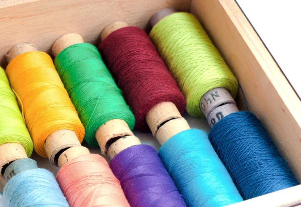 stock image Colorful sewing threads in a box