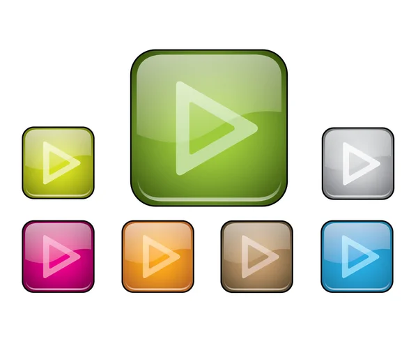 Vetor multicolorido brilhante arredondado botões quadrados com sinal de jogo — Vetor de Stock