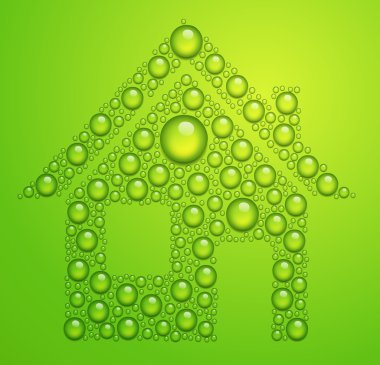 yeşil renkli vektör evi su damlaları