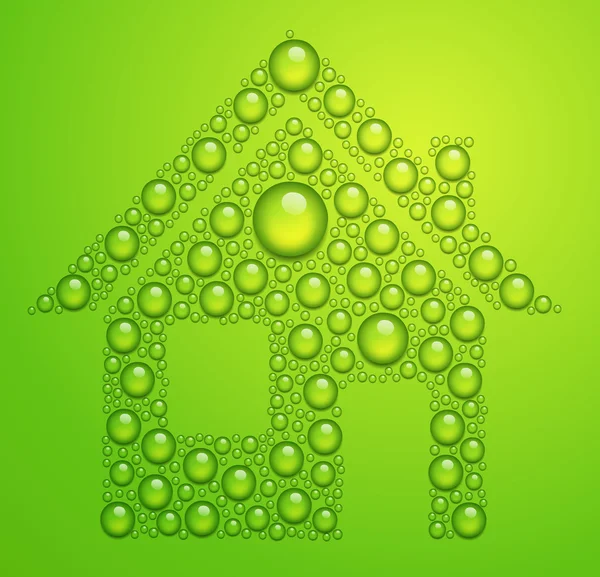 Vektor hus av vatten droppar på grön bakgrund — Stock vektor