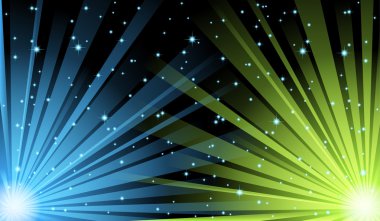 Vector abstract illustration of blue light beams and stars clipart