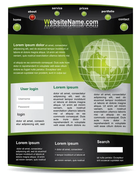 Bewerkbare zwarte en groene website sjabloon — Stockvector