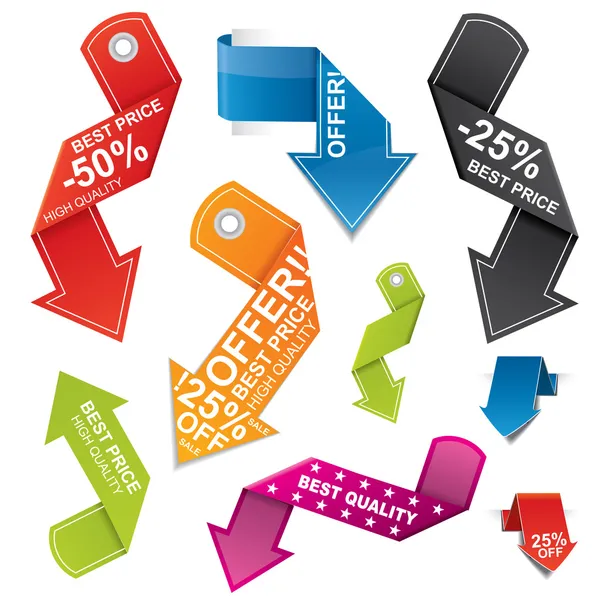 Flèche colorée en forme d'étiquette de prix ensemble — Image vectorielle