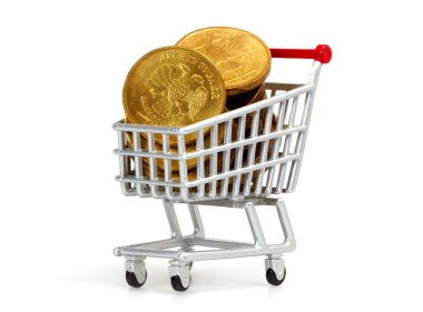 Golg coins in shopping cart clipart