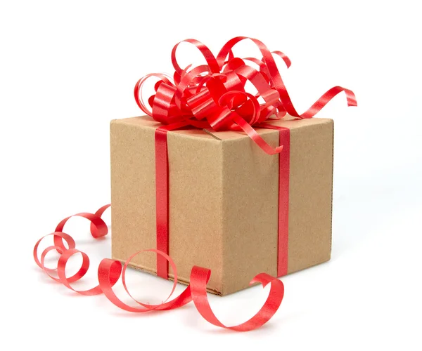 Gift Box whits red ribbon isolated on white — Stock Photo, Image